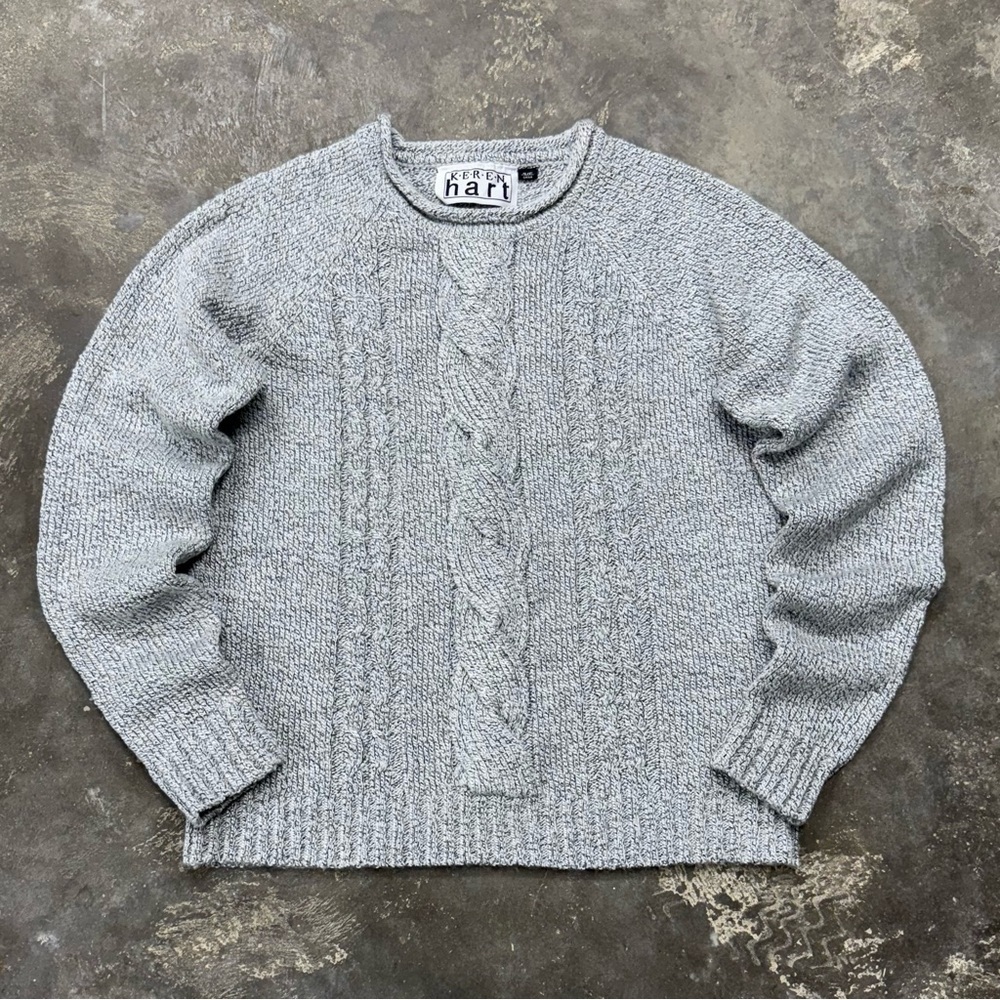Vintage Keren Hart Cable Knit Sweater Heather Gray Cozy Winter Style